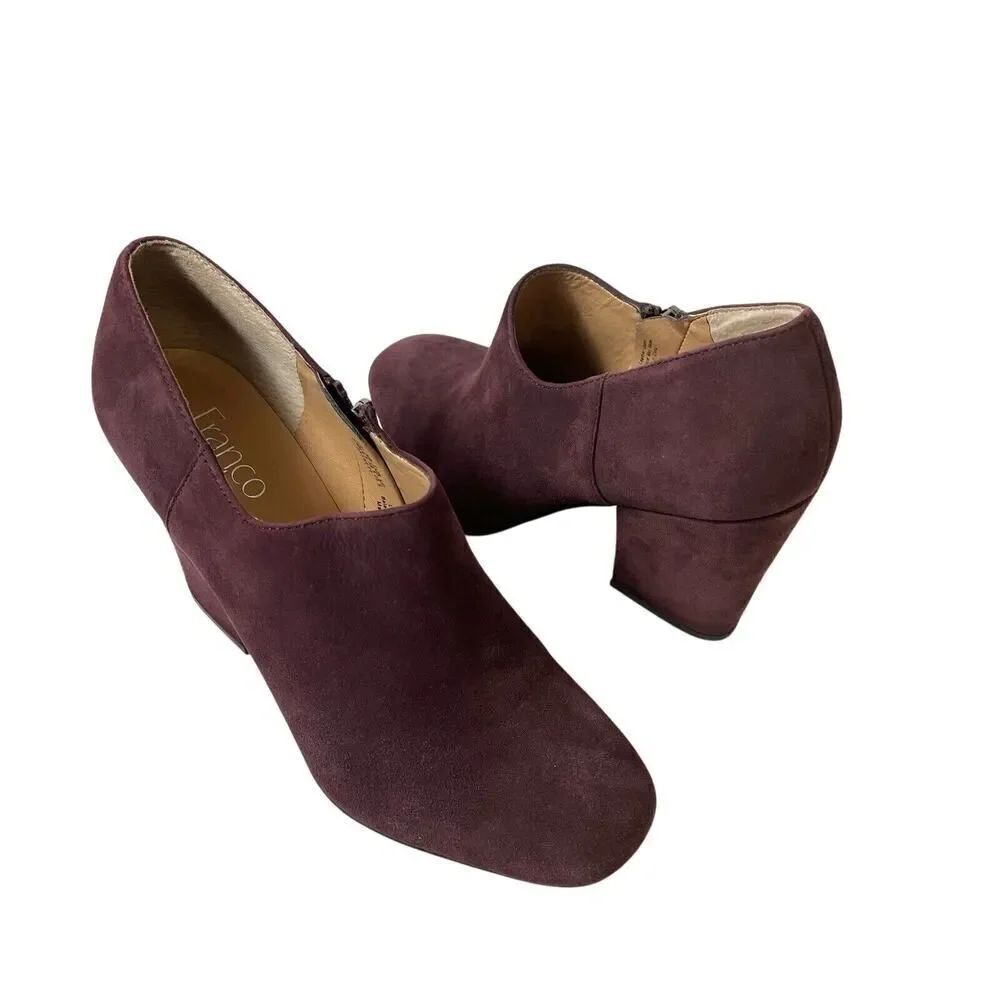 Franco Sarto Womens 8.5M Burgundy Suede Chunky Heels Zip Up Comfort Classic Pump